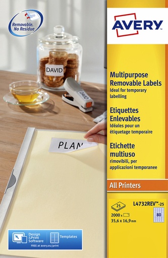 [817066] Etiket Avery L4732REV-25 35.6x16.9mm wit 2000 etiketten