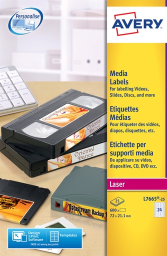 [817266] Etiket Avery L7665-25 72x21.2mm voor media tape's 600 etiketten