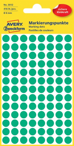 [811154] Etiquette Avery Zweckform 3012 rond 8mm vert 416 étiquettes