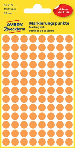 [811056] Etiket Avery Zweckform 3178 rond 8mm oranje 416 etiketten