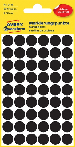 [811001] Etiquette Avery Zweckform 3140 rond 12mm noir 270 étiquettes