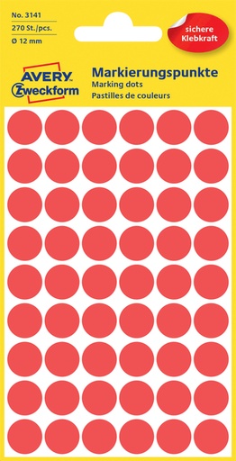 [811002] Etiquette Avery Zweckform 3141 rond 12mm rouge 270 pcs
