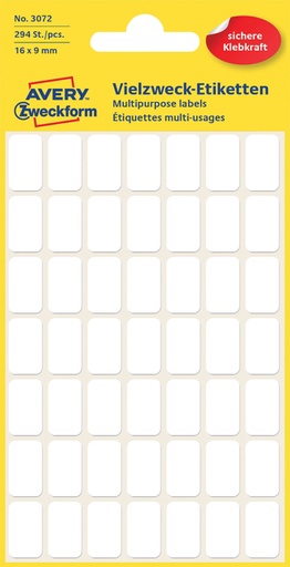 [811099] Etiket Avery Zweckform 3072 16x9mm wit 294stuks