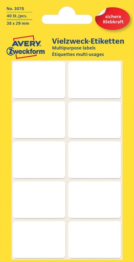[811105] Etiket Avery Zweckform 3078 38x29mm wit 40stuks