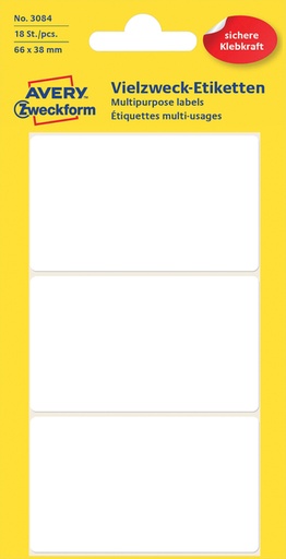 [811109] Etiket Avery Zweckform 3084 66x38mm wit 18stuks