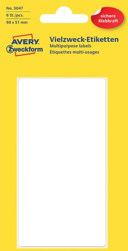 [811112] Etiket Avery Zweckform 3047 98x51mm wit 6stuks