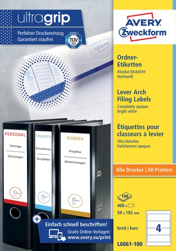 [817505] Etiquette dorsale Avery Zweckform Large 59x192mm adhésive blanc