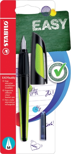 [600286] Vulpen STABILO Easybuddy rechtshandig medium zwart/lime blister à 1 stuk