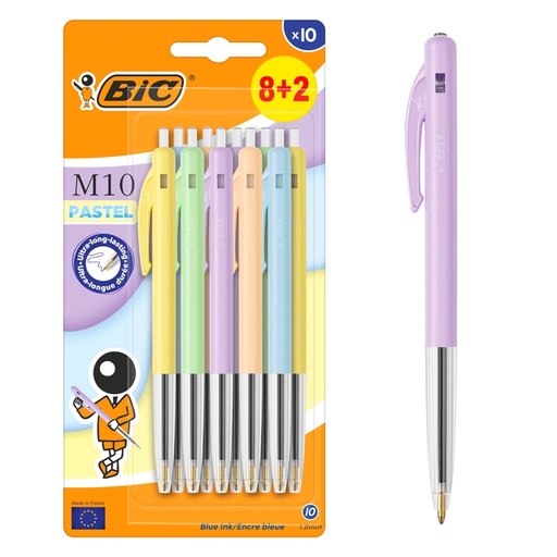 [616413] Stylo bille BIC M10 Colors Pastel Medium assorti 8+2 gratuits
