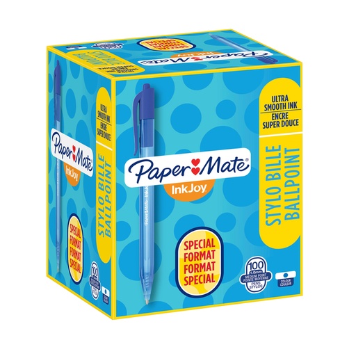 [615113] Balpen Paper Mate Inkjoy 100RT medium blauw valuepack 80+20 gratis