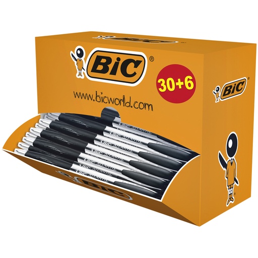 [616041] Balpen Bic Atlantis classic grip clic medium zwart valuepack 30+6 gratis