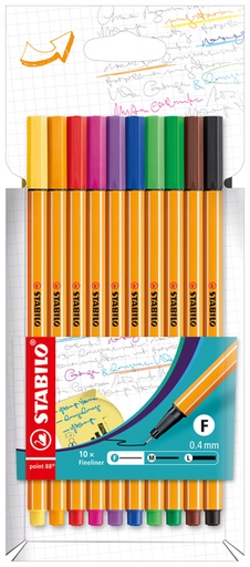 [633150] Fineliner STABILO Point 88 Fin étui 10 pièces assorti
