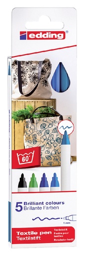 [630798] Feutre Edding textile ogive 1mm couleurs froides assorti 5 pièces
