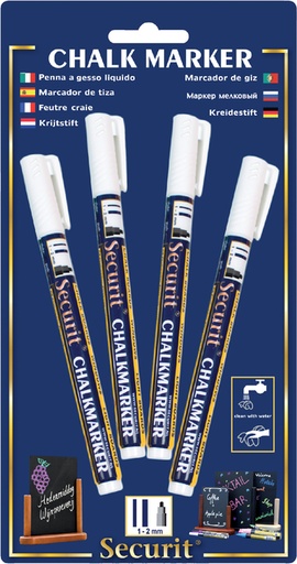 [631287] Feutre-craie Securit SMA-100 ogive blanc 1-2mm blister 4 pièces