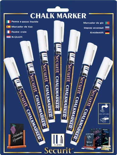 [631289] Krijtstift Securit SMA-100 rond wit 1-2mm blister à 7 stuks