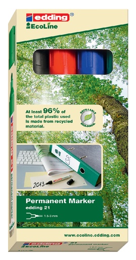 [630049] Marqueur edding 21 EcoLine 21 ogive 1.5-3mm boîte 4 pièces assorti