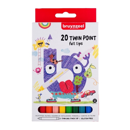[631415] Viltstift Bruynzeel Kids Twin Point set à 20 kleuren