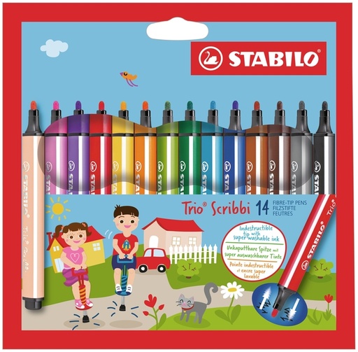 [631138] Viltstift STABILO Trio Scribbi 368/14 assorti etui à 14 stuks