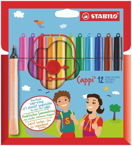 [922720] Feutre STABILO Cappi 168/12 Medium assorti étui 12 pièces