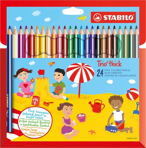 [640002] Crayons de couleur STABILO 203 Trio thick assorti blister 24 piècerti