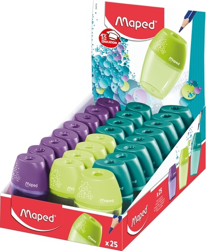 [340208] Puntenslijper Maped Shaker 1-gaats display á 25 stuks assorti