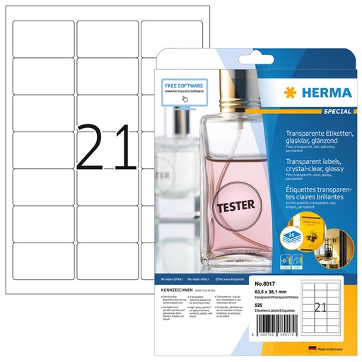 [817611] Etiket HERMA 8017 63.5x38.1mm transparant 525 etiketten