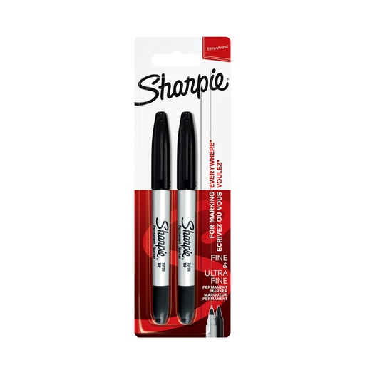 [635638] Feutre Sharpie Twin TIp ogive Ultra Fin et Fin noir blister 2 pièces