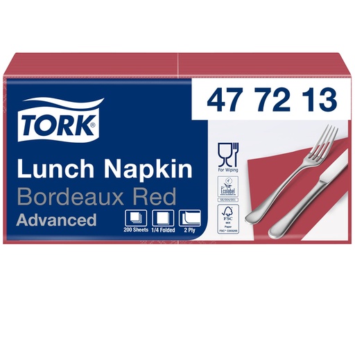 [892249] Serviette Tork Advanced 477213 2 épaisseurs Pli 1/4 328x325mm bordeaux 200 pièces