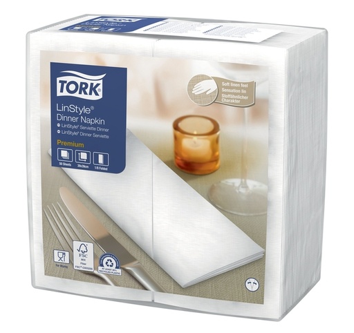 [892239] Dinerservet Tork Linstyle Premium 1/8 vouw 1-laags 390x390mm 50 vel wit 478145