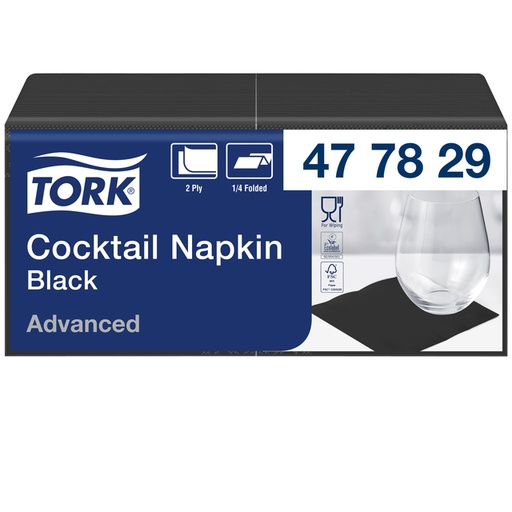 [892252] Serviette Tork Cocktail Advanced 477829 2 ép pli 1/4 24x24cm noir 200 pièces