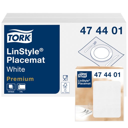 [892254] Placemat Tork Linstyle Premium 2-laags 390x300mm 100 vel wit 474401