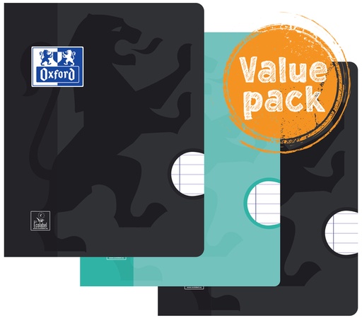 [011160] Schrift Oxford School A4 lijn 72 pagina's 80gr assorti pak à 3 stuks