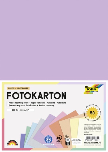 [1000298] Carton photo Folia A4 2 faces 50 feuilles 10 couleurs