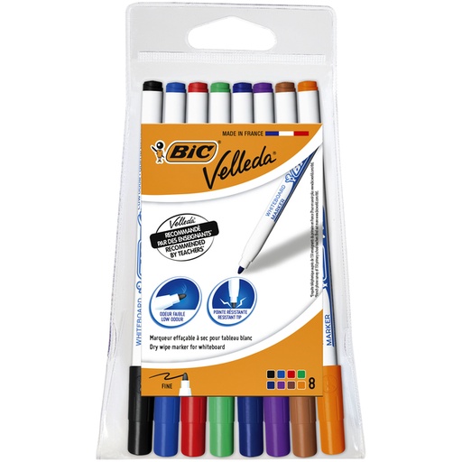 [1388079] Whiteboardmarker Bic Velleda 1721 rond fijn assorti blister à 8 stuks