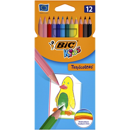 [1388083] Crayon de couleur BIC Kids Tropicolors assorti blister 12 pièces
