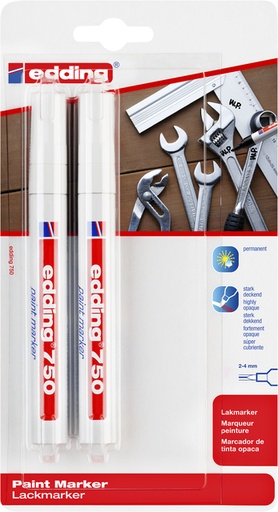 [1388257] Paintmarker edding 750 op oliebasis 2-4mm wit blister à 2 stuks