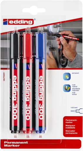 [1388262] Feutre permanent edding 300 ogive 1,5-3mm blister 3 couleurs