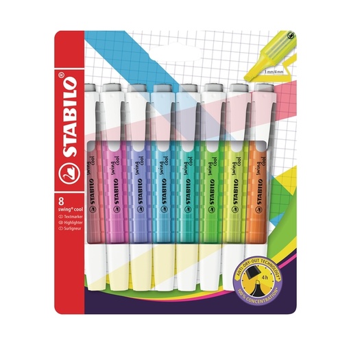 [1388396] Surligneur STABILO Swing Cool 275/8 assorti étui 8 pièces