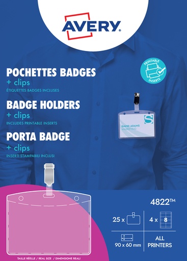 [1388690] Badge Avery met clip 4822 60x90mm 25 stuks + 32 insteekkaarten