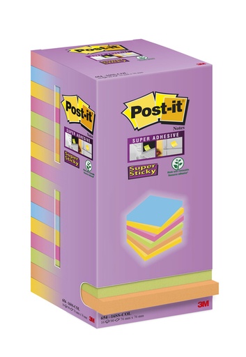 [1396913] Bloc-mémos Post-it 654 Super Sticky 76x76mm Color 16 pièces