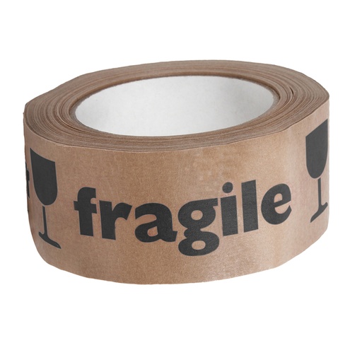[1403571] Ruban d'avertissement IEZZY 50mmx50m Fragile en noir papier 80% recyclé brun
