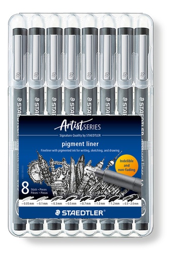 [1405694] Fineliner Staedtler Pigment 308 noir 8 pièces