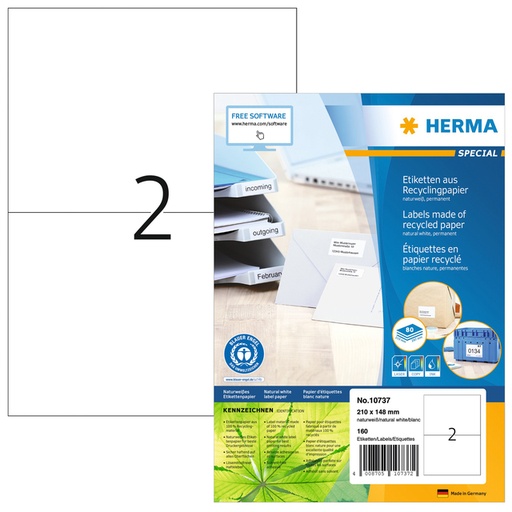 [1421076] Etiquette HERMA Recycling 10737 210x148mm blanc 160 pièces