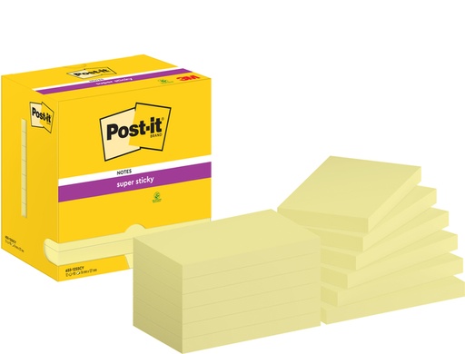 [1420096] Bloc-mémos Post-it 655 Super Sticky 76x127mm jaune canari 12 pièces