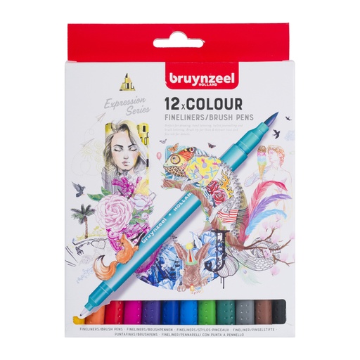 [1403594] Fineliner / feutre pinceau Bruynzeel Expression set 12 couleurs