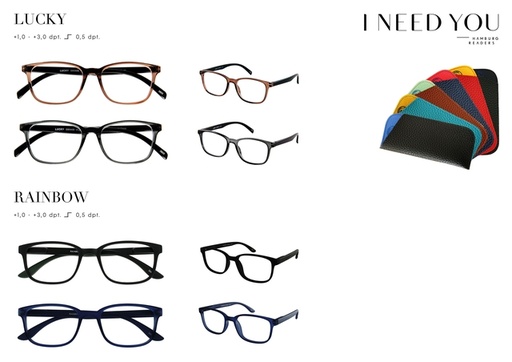 [1420341] Leesbril I Need You Lucky/Rainbow assorti doos à 32 brillen en hoesjes