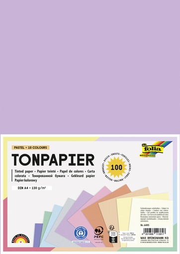 [1407610] Papier teinté Folia A4 100 feuilles couleurs pastel
