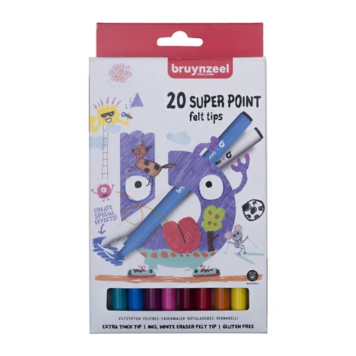 [1422910] Viltstift Bruynzeel Kids Super Point set à 20 kleuren