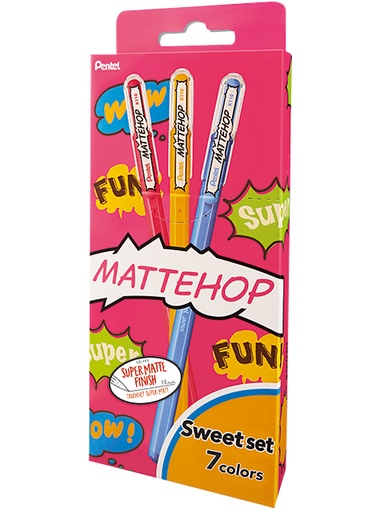 [1429675] Gelschrijver Pentel K110 Mattehop Fun Sweet medium assorti blister à 7 stuks
