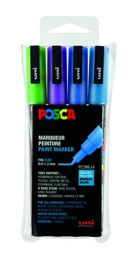 [1433854] Paintmarker Uni POSCA PC3M fijn glitter koel assorti set à 4 stuks